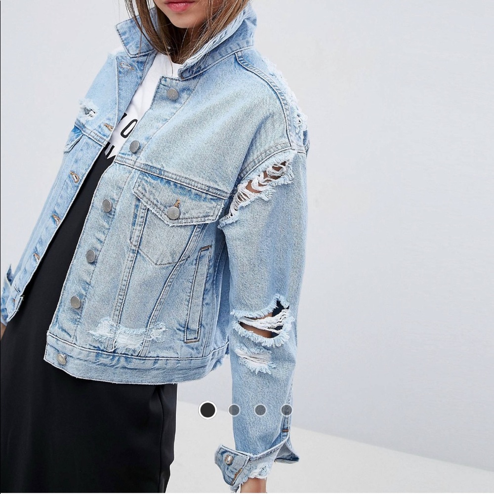 Asos denim jacket in Mid blue wash with rips